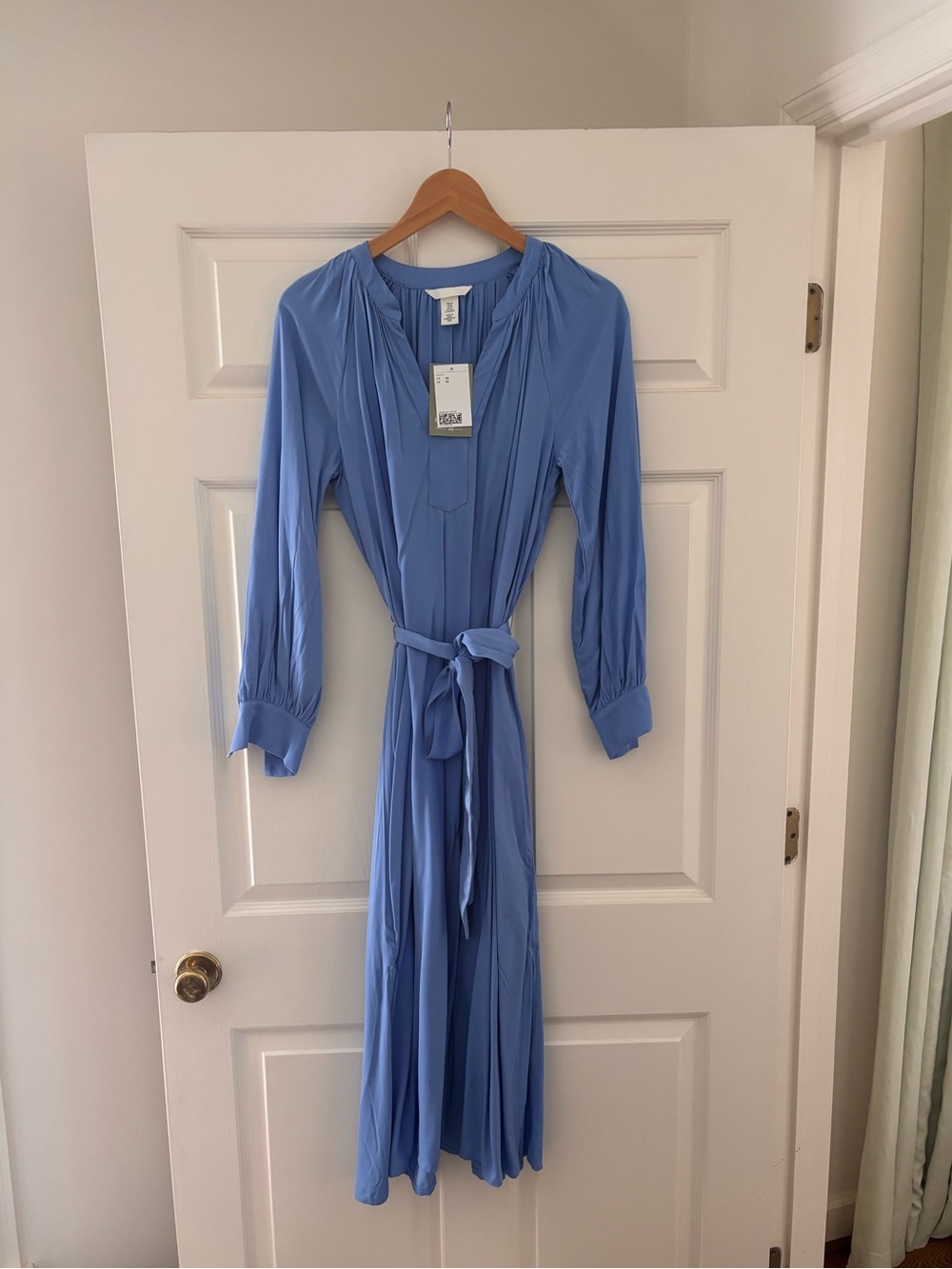 NWT H&M Light Blue Long Sleeve Belted Midi Shirt Dress